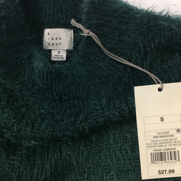 Fuzzy Long Sleeve Mock Neck Sweater Green Size S - Picture 4 of 7
